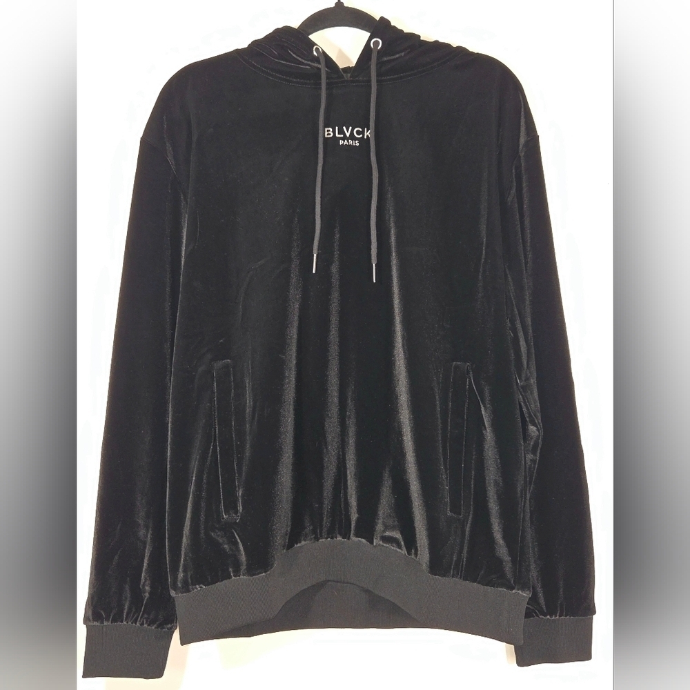 BLVCK PARIS VELVET PULLOVER HOODIE.